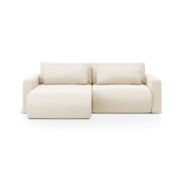 Colțar bej extensibil, cu spațiu de depozitare cu tapițerie din catifea Belfast – Cosmopolitan Design