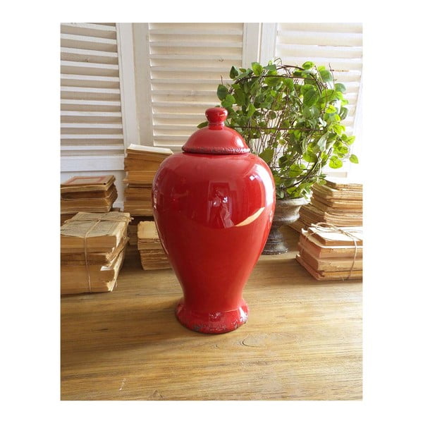 Recipient din ceramică cu capac Orchidea Milano, 38 cm, roșu