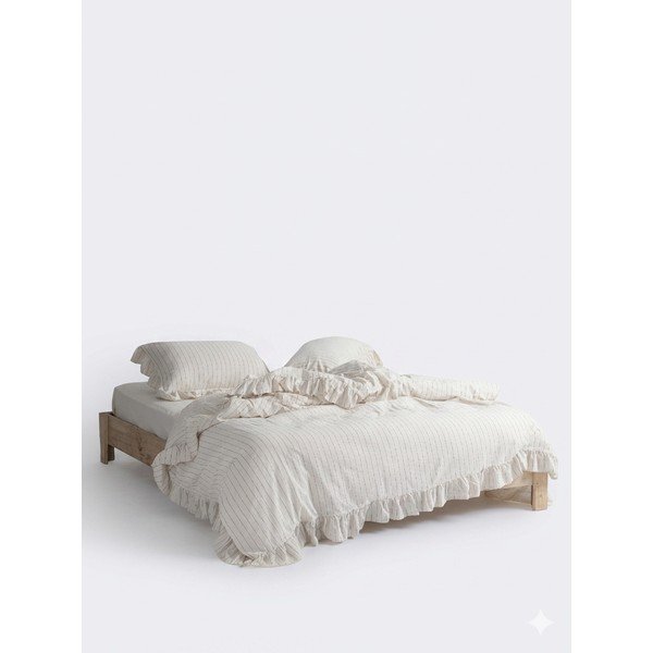 Lenjerie de pat bej din bumbac ranforcé pentru pat dublu, extinsă 240x220 cm Amalia Striped – Mila Home Luxury