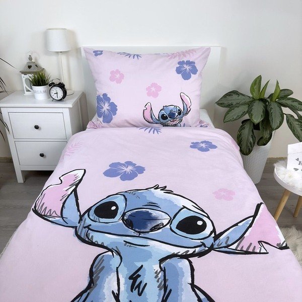 Lenjerie de pat pentru copii roz-deschis din bumbac pentru pat de o persoană 140x200 cm Lilo & Stitch "Pink" – Jerry Fabrics-image-3