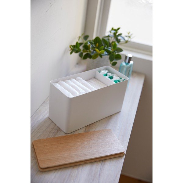Organizator pentru baie cu capac din placaj Yamazaki Rin, alb-image-2