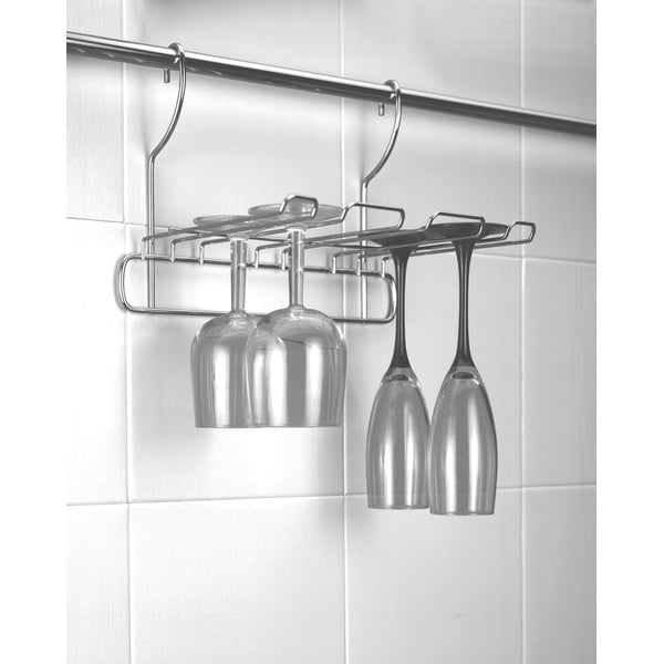 Suport pentru pahare de vin argintiu suspendat din oțel cromat Lonardo – Metaltex-image-1