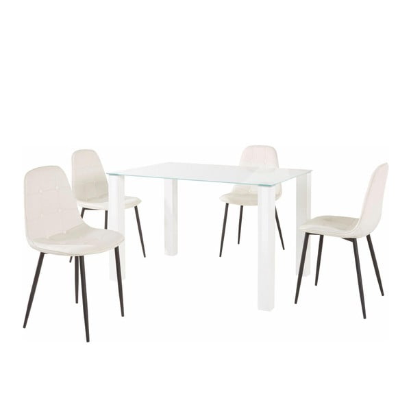 Set masă cu 4 scaune Støraa Dante, lungime masă 120 cm, alb