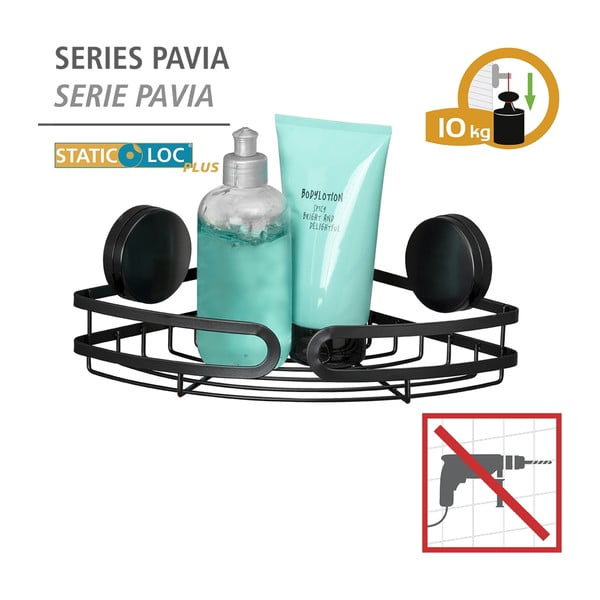 Raft de colț pentru baie Wenko Static-Loc® Pavia, lățime 27 cm, negru-image-4