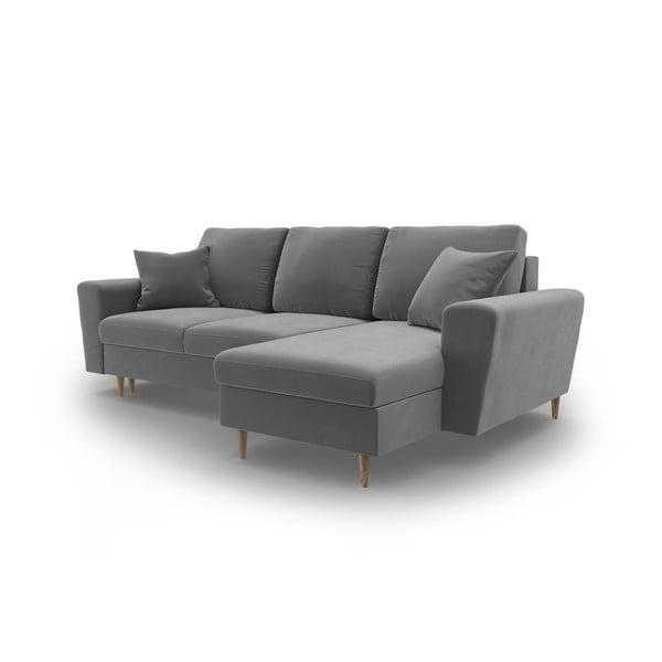 Colțar gri deschis extensibil, cu spațiu de depozitare cu tapițerie din catifea Kyoto – Cosmopolitan Design-image-4