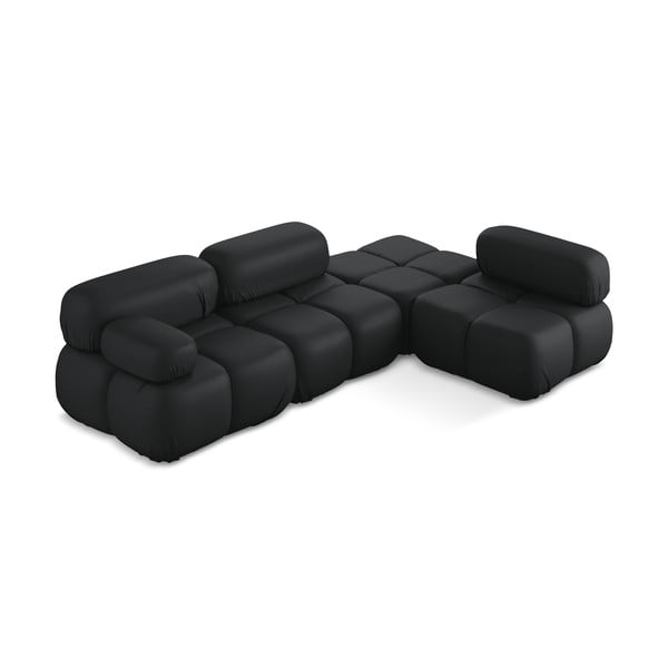 Colțar modular negru cu tapițerie din imitație de piele (cu colț pe partea dreaptă) Lokua – Makamii-image-2