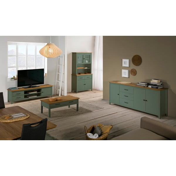 Vitrină verde din lemn de pin 90x180 cm Miranda – Marckeric-image-1