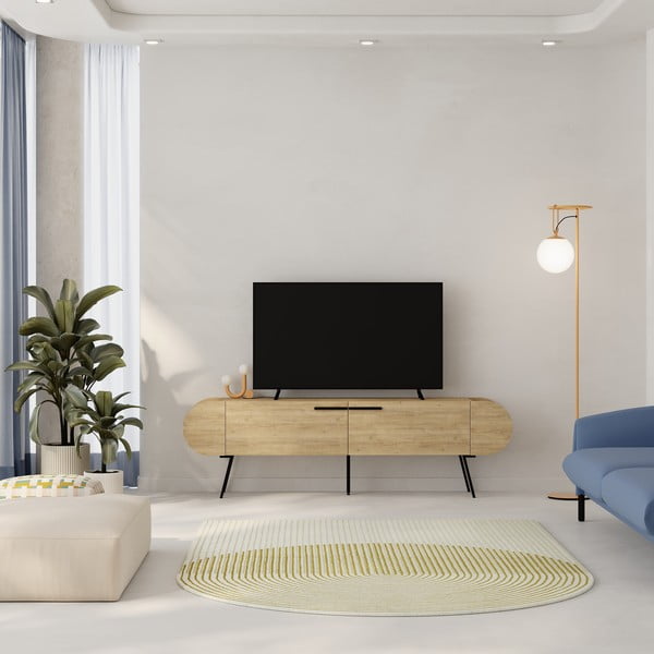 Masă TV în culoare naturală cu aspect de lemn de stejar 195x57 cm Saluso – Marckeric-image-1