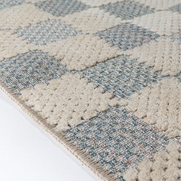 Covor tip traversă albastru lavabil din amestec de bumbac 80x230 cm Muted Checkerboard – Flair Rugs-image-3