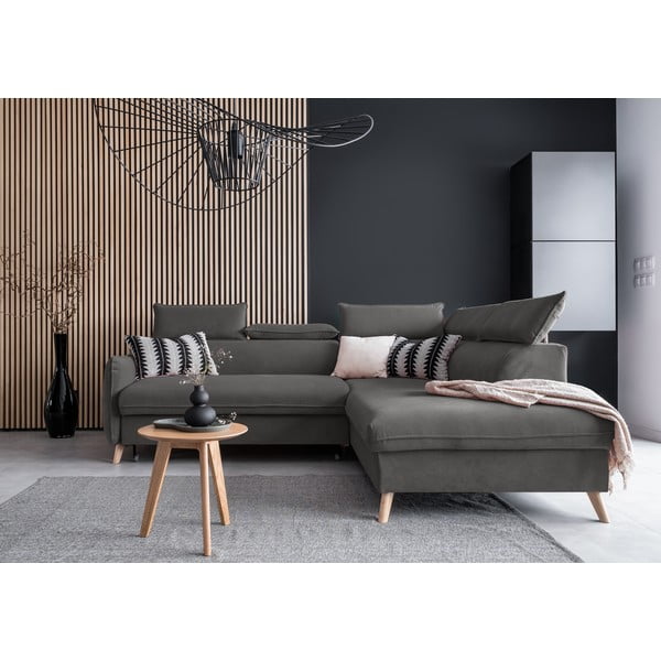 Colțar gri închis extensibil cu tapițerie din catifea (cu colț pe partea dreaptă) Sweet Harmony – Miuform-image-1
