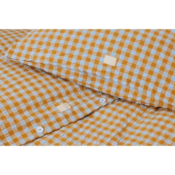 Lenjerie de pat galben ocru/albastru-deschis din țesătură crep pentru pat de o persoană 140x200 cm Bæk&Bølge – JUNA-image-3