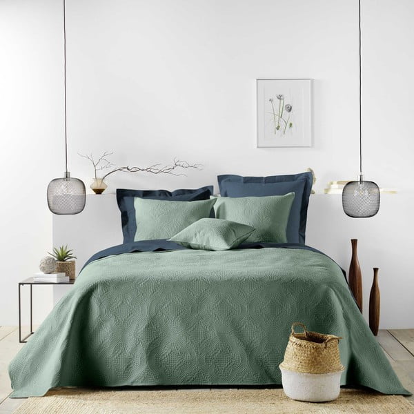 Set cuvertură și față de pernă verde din microfibră 240x260 cm Romane – douceur d'intérieur-image-1