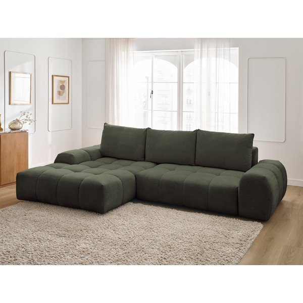Colțar verde extensibil/cu spațiu de depozitare cu tapițerie din chenille (cu colț pe partea stângă/cu șezlong) Everest – Bobochic Paris-image-1