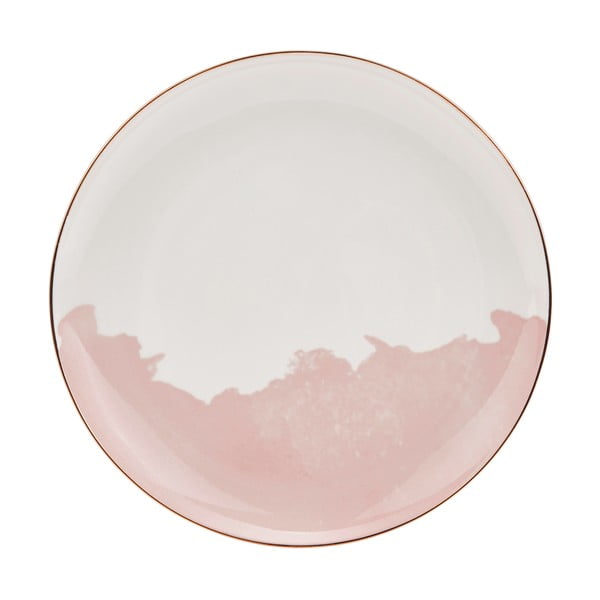 Set de 2 farfurii de desert din porțelan Westwing Collection Rosie, ø 21 cm, alb-roz