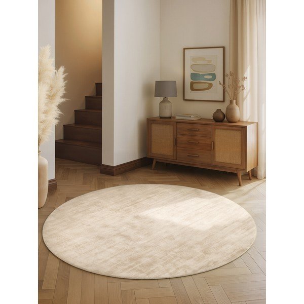Covor fildeș țesut manual rotund din viscoză ø 120 cm Noemi – Vikosa-image-1