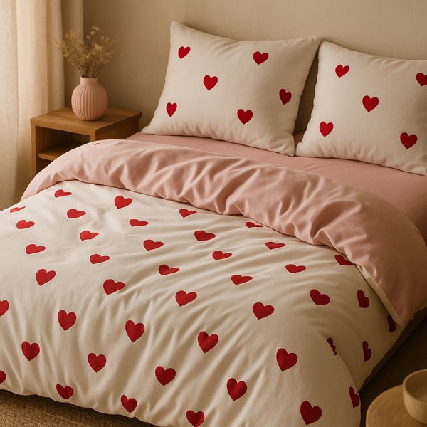 Lenjerie de pat roz pentru pat dublu, extinsă cu cearceaf inclus, cu 4 piese 200x220 cm Red Heart – Mila Home-image-1