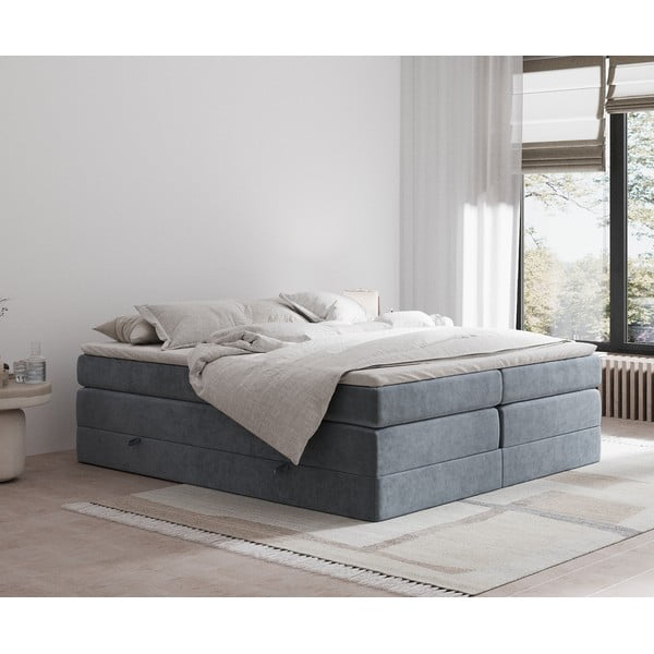 Pat boxspring gri închis cu spațiu de depozitare/fără tăblie 200x200 cm Juniper – Maison de Rêve-image-1