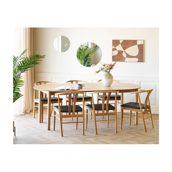 Masă de dining rotundă extensibilă cu aspect de lemn de stejar cu blat suplimentar ø 120 cm Bundaberg – House Nordic-image-3
