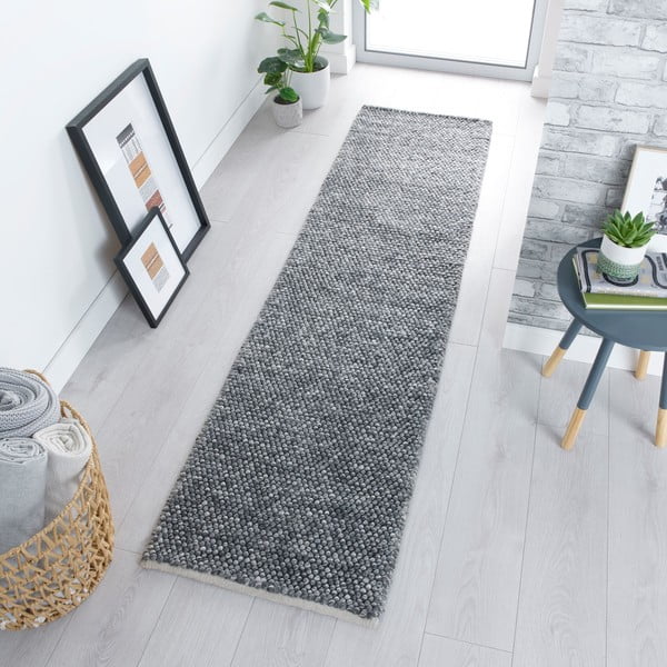 Covor tip traversă gri închis țesut manual din amestesc de lână 60x230 cm Minerals – Flair Rugs-image-1