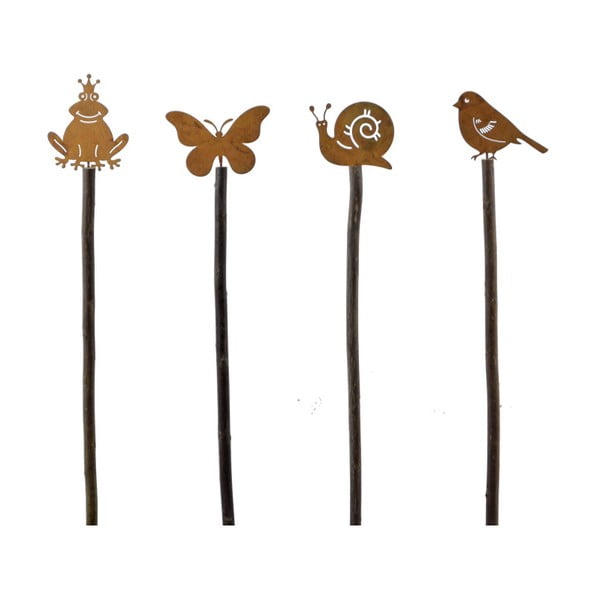 Set 4 ornamente din lemn pentru ghivece Ego Dekor, 8 x 50 cm, motive primăvară
