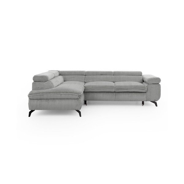 Colțar gri deschis cu tapițerie din catifea reiată  (cu colț pe partea stângă/în formă de ”L”) Marbeya  – Ropez