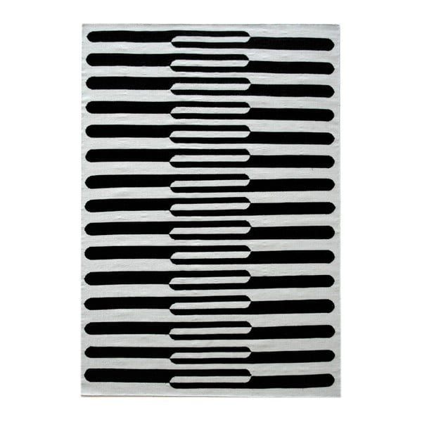 Covor de lână țesut manual Linie Design Urd, 50 x 80 cm, negru - alb 