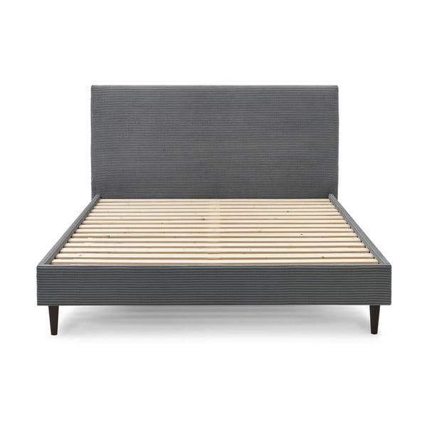 Pat matrimonial 180x200 cm gri antracit tapițat cu somieră Anja – Bobochic Paris-image-1