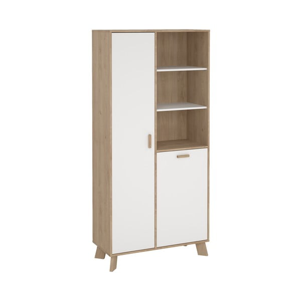 Bibliotecă albă-în culoare naturală cu aspect de lemn de stejar 89x188x40 cm Ikast – Tvilum-image-3