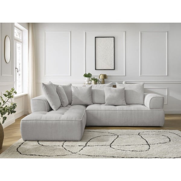 Colțar gri deschis cu tapițerie din chenille (cu colț pe partea stângă/în formă de ”L”) Whesley – Bobochic Paris-image-1