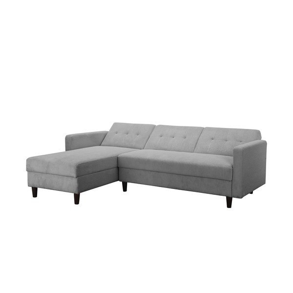 Colțar gri deschis extensibil cu tapițerie din catifea reiată Hartford – Støraa-image-4