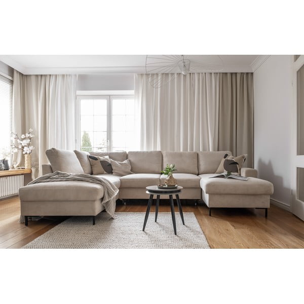 Colțar bej extensibil cu tapițerie din catifea reiată  (cu colț pe partea stângă ) Lofty Lilly – Miuform-image-4