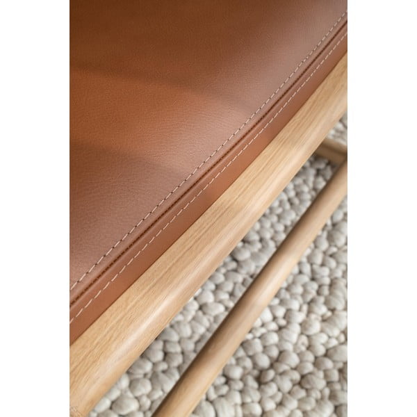 Taburet din piele bovină cu structură din lemn masiv de stejar Gazzda Dedo, maro-image-4