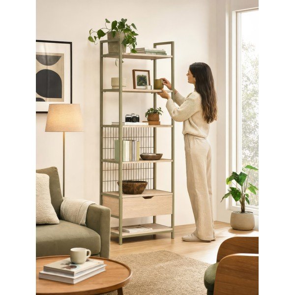 Bibliotecă verde din oțel 60x179,5x40 cm Amara – Marckeric-image-1