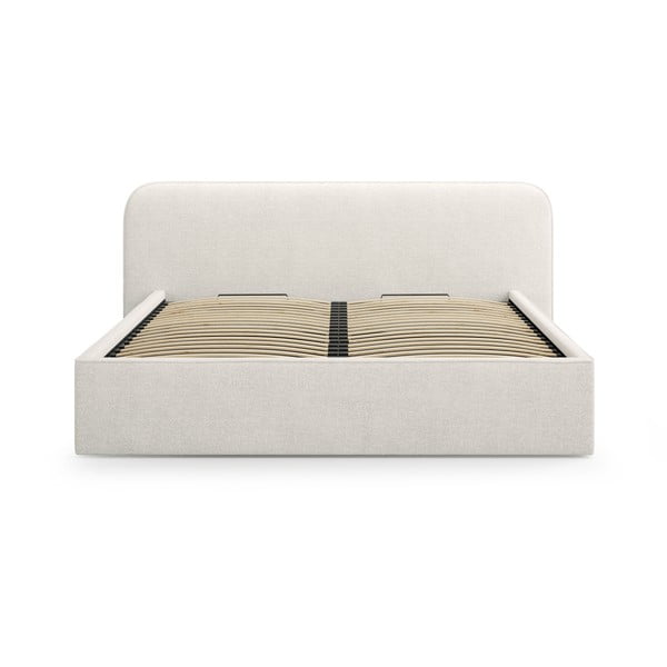 Pat matrimonial gri deschis tapițat cu spațiu de depozitare cu somieră 140x200 cm Elizabeth – Micadoni -image-4