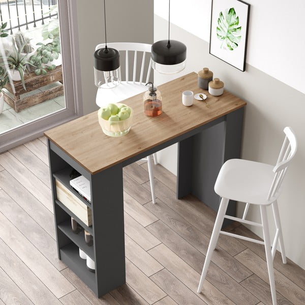 Masă de bar cu blat cu aspect de lemn de stejar 47x120 cm Peru – Marckeric-image-4