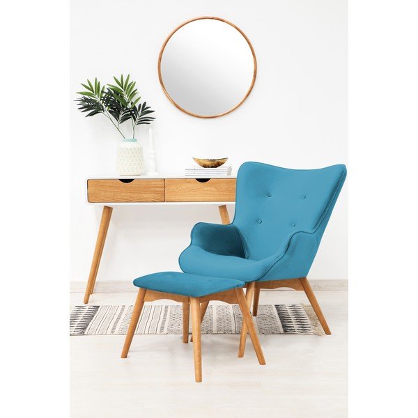 Fotoliu cu taburet Vivonita Cora Velvet, albastru marin-image-1