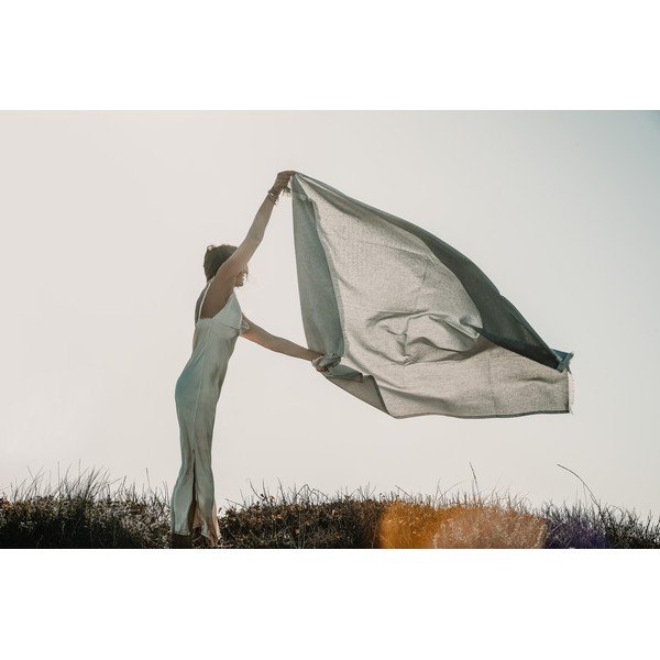 Pled din amestec de bumbac Euromant Summer Linen, 140 x 180 cm, gri deschis-image-1