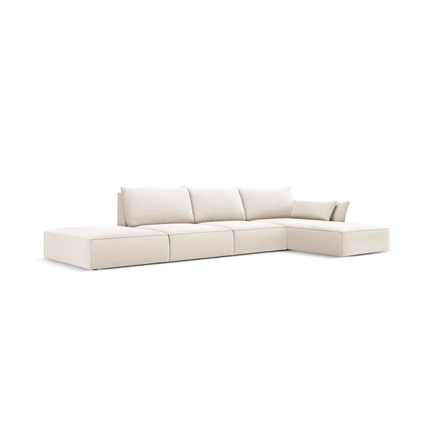 Colțar bej cu tapițerie din catifea (cu colț pe partea dreaptă, cu șezlong) Vanda – Mazzini Sofas-image-2