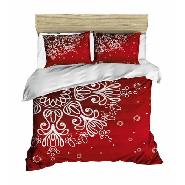 Lenjerie de pat cu cearșaf Red Snowflake, 200 x 220 cm