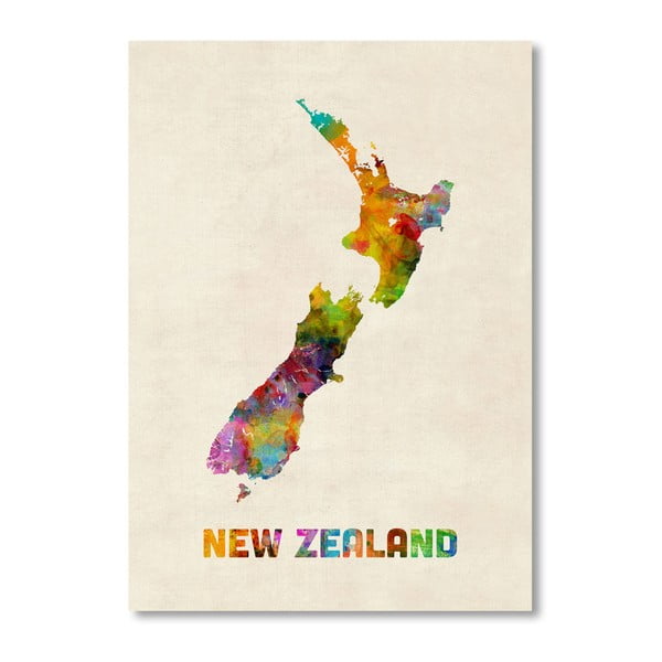 Poster cu hartă Noua Zeelandă Americanflat Art, 60 x 42 cm, multicolor