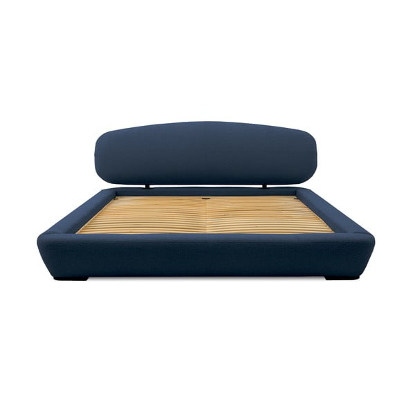 Pat matrimonial albastru închis tapițat cu somieră 140x200 cm Odette – Scandic-image-3