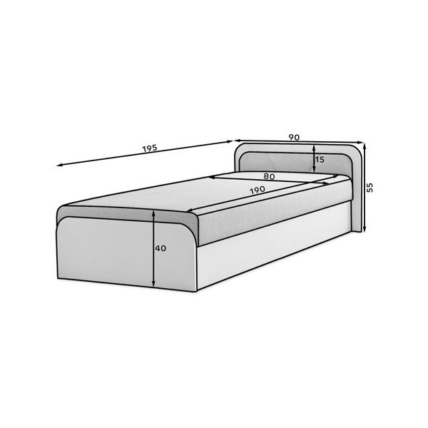 Pat galben ocru/maro tapițat/din  placă aglomerată de lemn cu spațiu de depozitare cu saltea 80x190 cm Parys – ELTAP-image-3