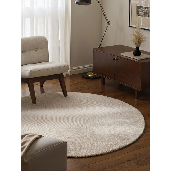 Covor în culoare naturală deschisă, țesut manual, rotund, din lână ø 200 cm Eleni Natural White – Hanse Home-image-1