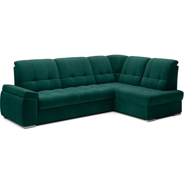 Colțar verde extensibil/cu spațiu de depozitare cu tapițerie din catifea (cu colț pe partea dreaptă/în formă de ”L”) Sado – ELTAP-image-2