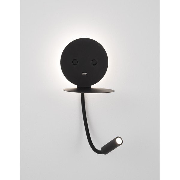 Aplică de perete neagră LED cu structură flexibilă/cu port USB din aluminiu Eclip – Nova Luce-image-4