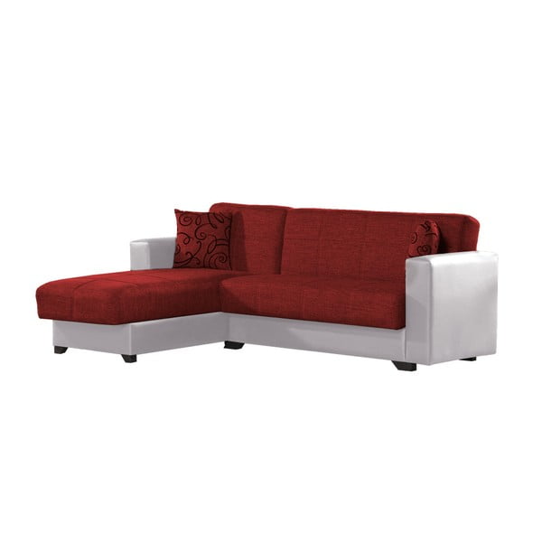 Canapea colț extensibilă cu spaţiu de depozitare, Esidra Chaise Longue, roșu - crem