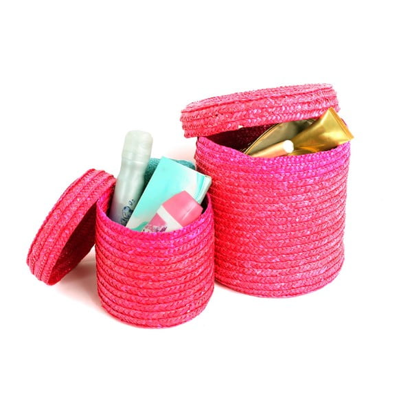  Set 2 coșulețe cu capac Premier Housewares Straw, roz-image-1