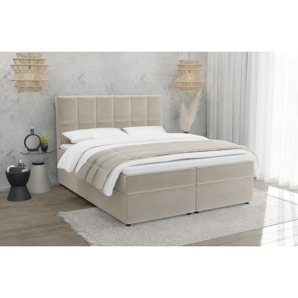 Pat boxspring bej cu spațiu de depozitare 200x200 cm Flip – Ropez-image-1