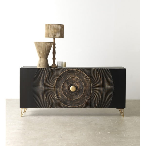 Comodă neagră joasă din lemn masiv de mango 160x75 cm Mango – Geese-image-1