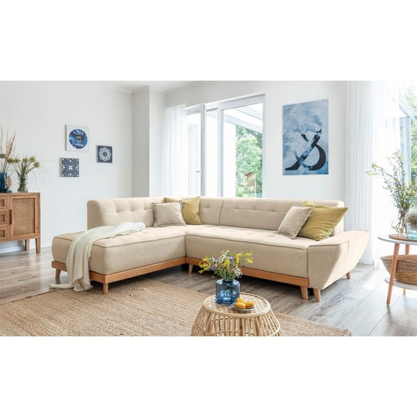 Colțar extensibil cu șezlong pe partea stângă Miuform Dazzling Daisy L, bej-image-3